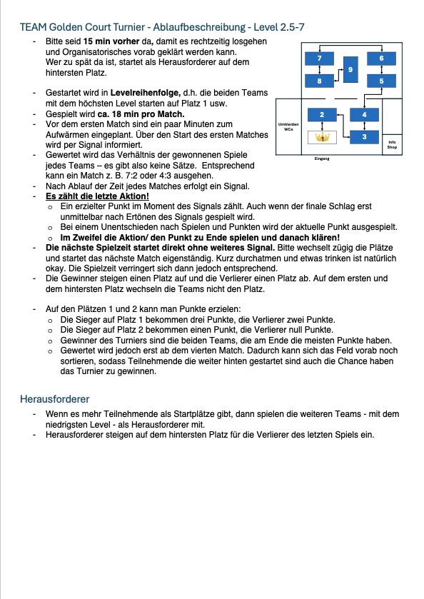 9 Uhr - TEAM Golden Court Turnier (Level 2.5-7)